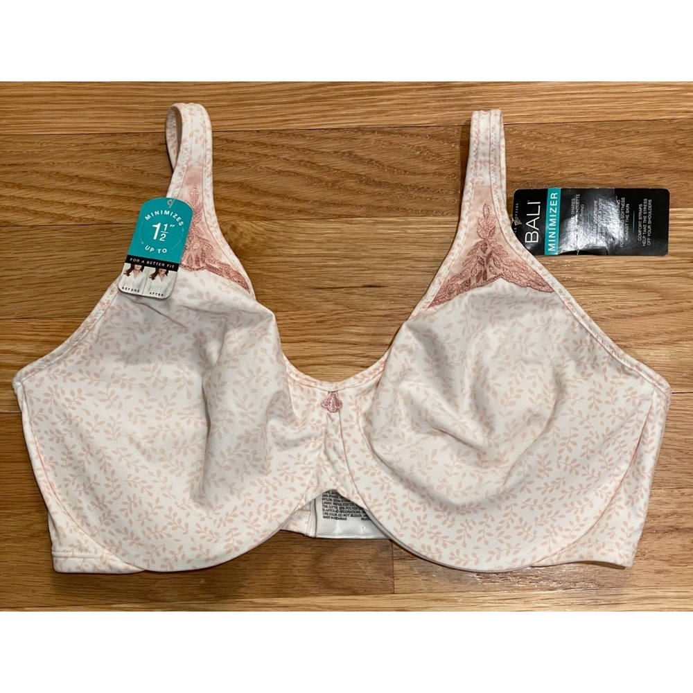 Bali Minimizer Bra Size 36DD Underwire Comfort Straps White Pink‎ Floral New